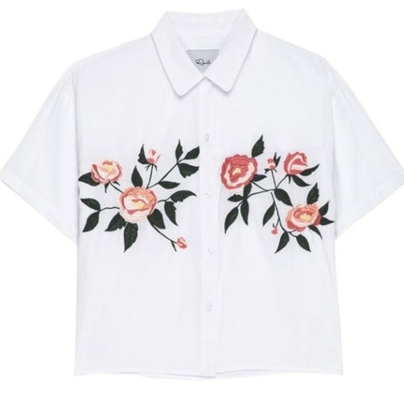 Rails button up rose gretta white floral embroidered cowboy crop top - Size XS - Picture 4 of 11